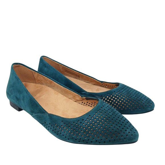 Vionic POSEY Suede Perforated Pointed Toe Flats Size 8 Turquoise Teal - Picture 1 of 12